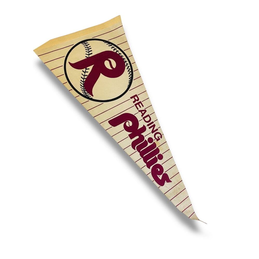 1980s 29 Inch Reading Phillies Pennant Souvenir Felt Flag Baseball